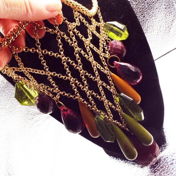 VINTAGE MASSIVE COLORFUL LUCITE SHAPES "CARMEN MIRANDA FRUIT" BIB NECKLACE 24 - Picture 3 of 3